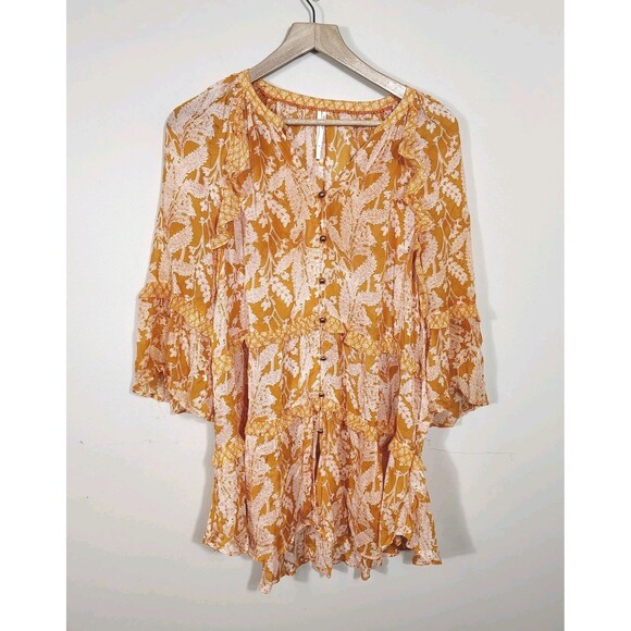 Anthropologie Mia Floral Tiered Tunic Semi-Sheer Boho Top S Cottagecore Peasant - Picture 3 of 12
